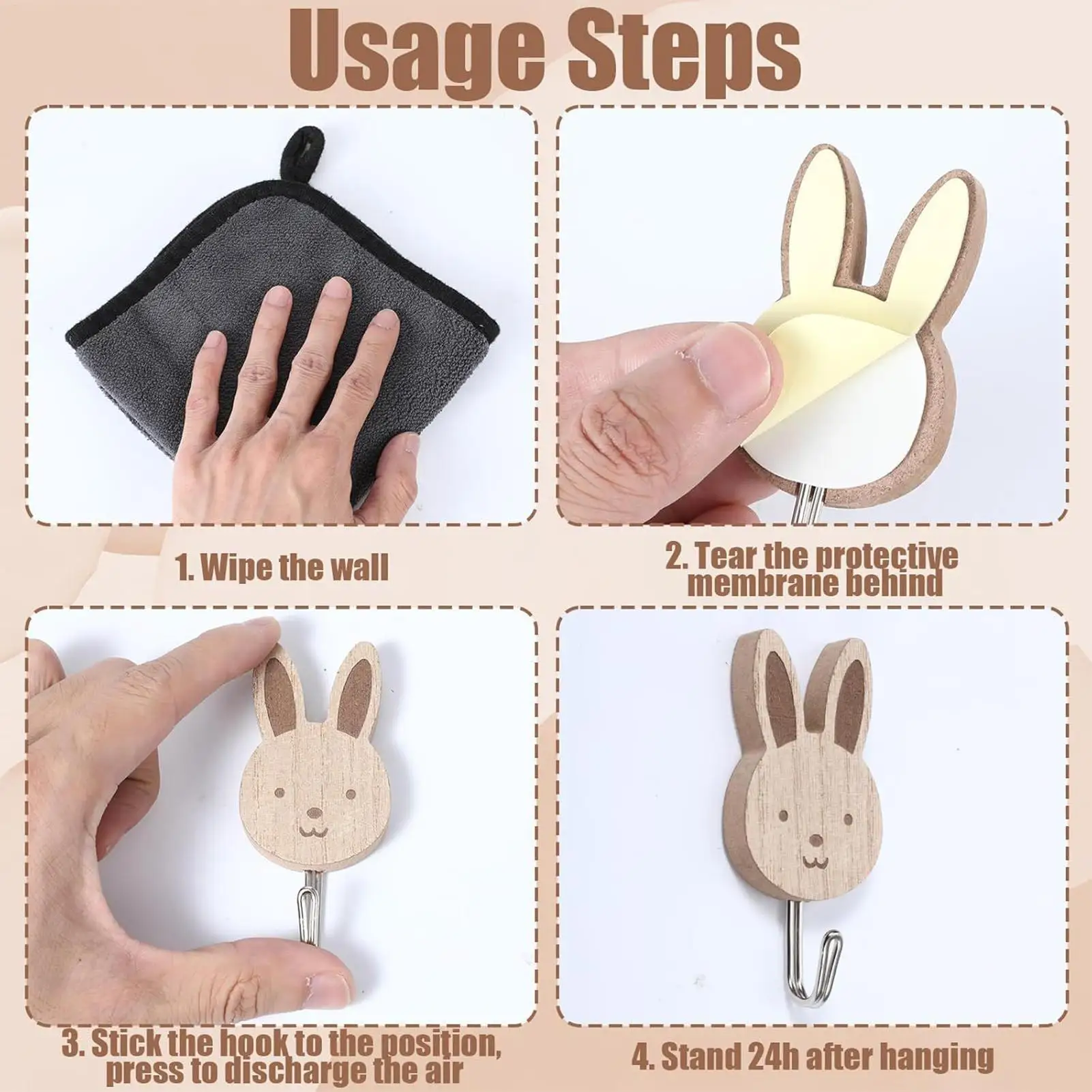 Cute Wall Hooks 6 Pieces Animal-Shaped Kids Towel Hooks Self-Adhesive Clothes Hanger Cartoon Towel Holder For Purse Jewelry Robe