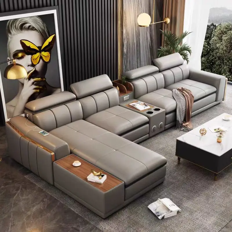 

Modern Italian Minimalist Leather Sectional Sofa Set Popular Living Room Villa Hotel Furniture Modular Living Room Sofa