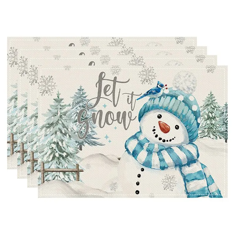 VIKAMA Snowman Christmas Meal Mat Let It Snow Waterproof and Insulated Table Mat Holiday Party Home Restaurant Table Decor Mat