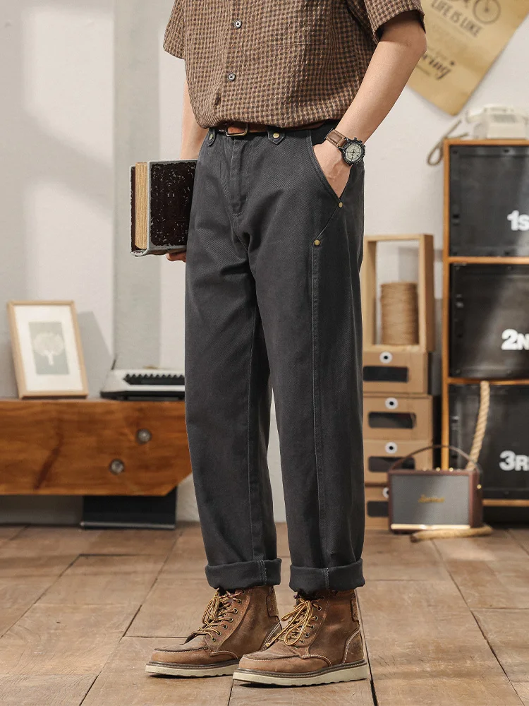 

Тяжелые американские рабочие брюки в стиле ретро, мужские модные свободные прямые хлопковые повседневные брюки, молодежные витали, всесезонные