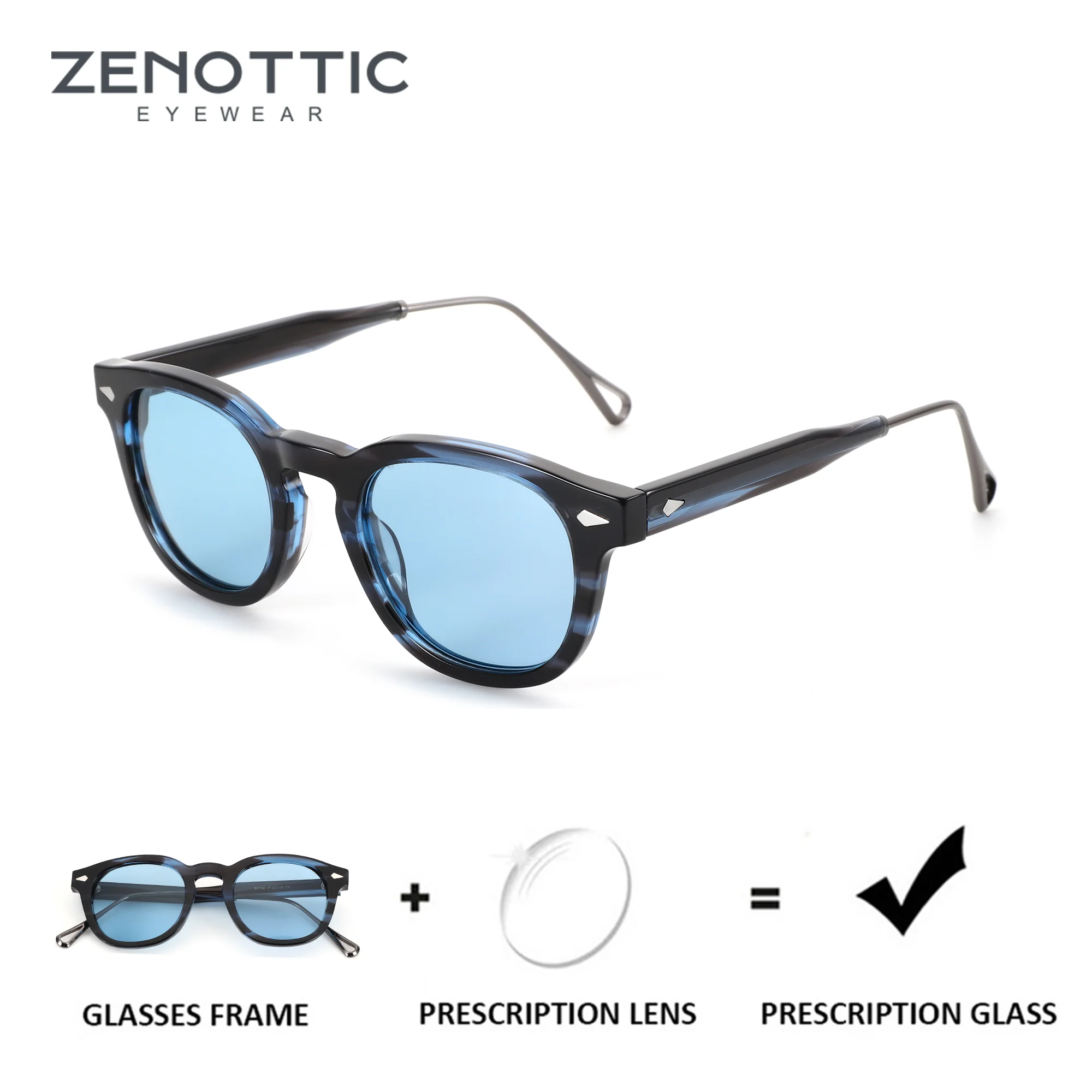 

ZENOTTIC (размер L) Современные круглые поляризованные солнцезащитные очки UV400 по рецепту для унисекс, ацетатные оптические солнцезащитные очки ручной работы