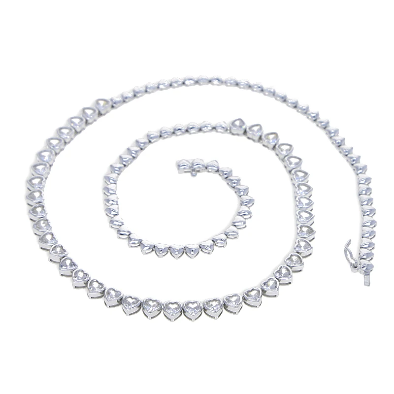 2025 New Arrived Valentine\'s Day High Polished Shiny Heart Cz Tennis Link Chain Choker Necklaces For Women Fashion Jewelry Gifts