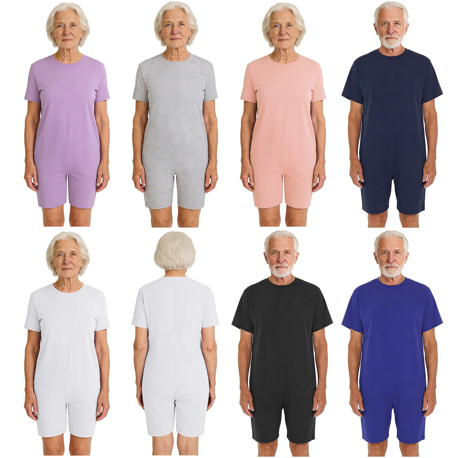Adult Men Women Elderly Special Needs Patients Jumpsuit Anti-Strip Adaptive Clothes Short Sleeve Short Zipper One-piece Rompers