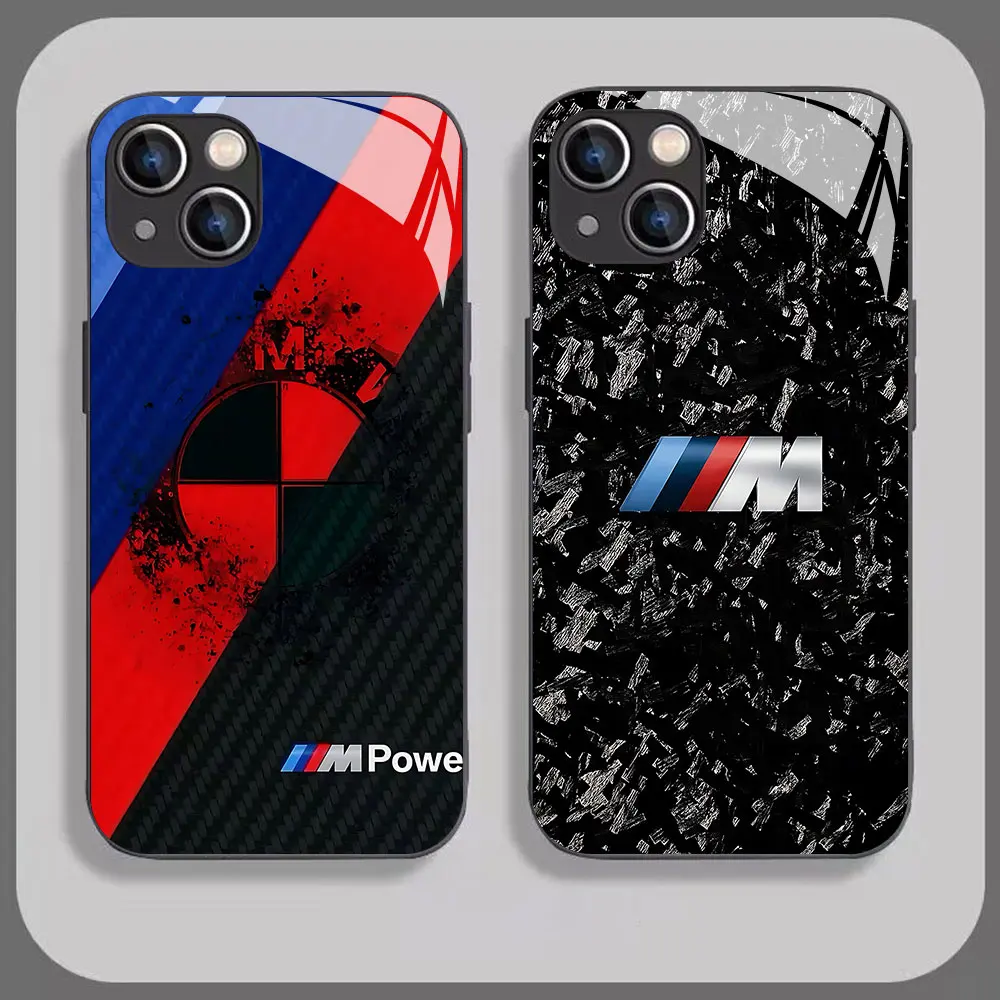 Capa de Telefone Luxuosa BM-W para Samsung Galaxy S26 S25 S24 S23 S22 S21 S20 Edge Ultra Plus FE 4G 5G com Tampa Traseira de Vidro e Silicone