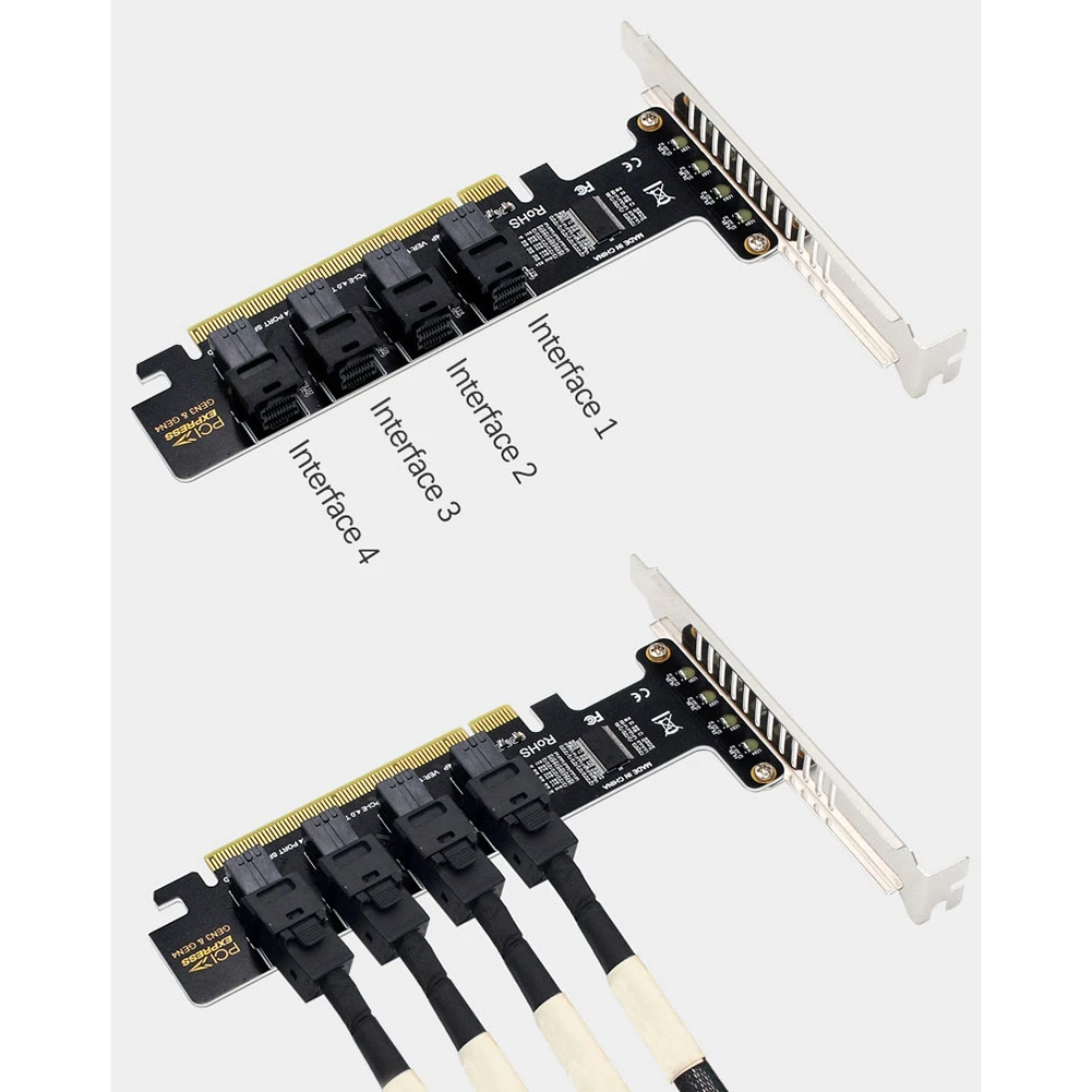 PCI-E X16 на 4 порта U.2 NVME SFF-8643 Карта расширения Высокоскоростные разделенные карты PCIe 4,0 Светодиодный индикатор для шасси 2U