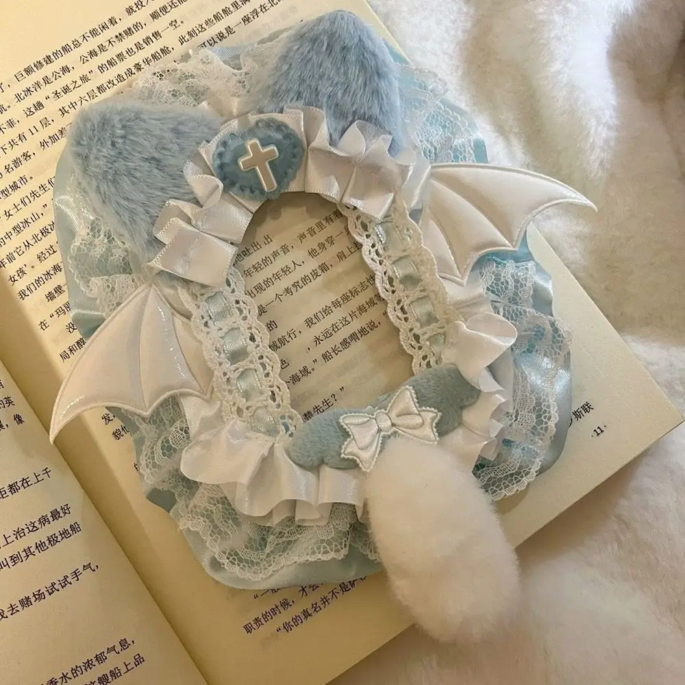 

New Pink Bow Card Holder Plush with Ribbon Photo Protector Case Anime Lace Photocard Holder