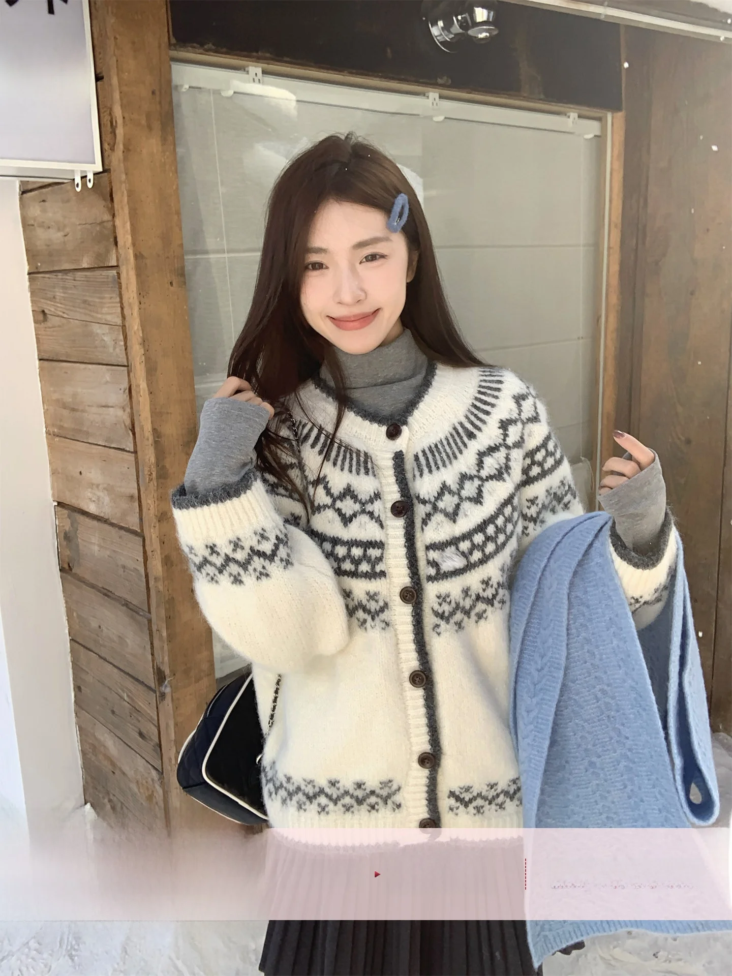 

Morning Bloom Cisas Island Knitted Sweater Women's Winter Korean Sle Aosphere Knit Cardigan Top Soft Long Sve roun...