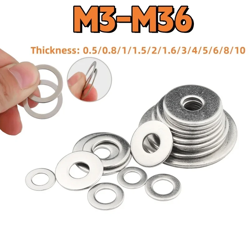 Flat Washer M3 M4 M5 M6 M8 M10 M12M14 16 M18 M20 M22 M24 M33 M36 304 Stainless Steel Gasket Circular Thickened Adjusting Shim