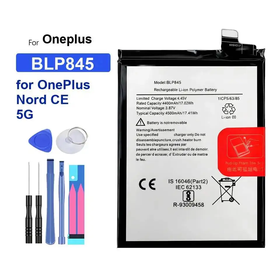 

Mobile Phone Battery For Oneplus Nord CE 5G Durable Premium Replacement BLP845 4500Mah