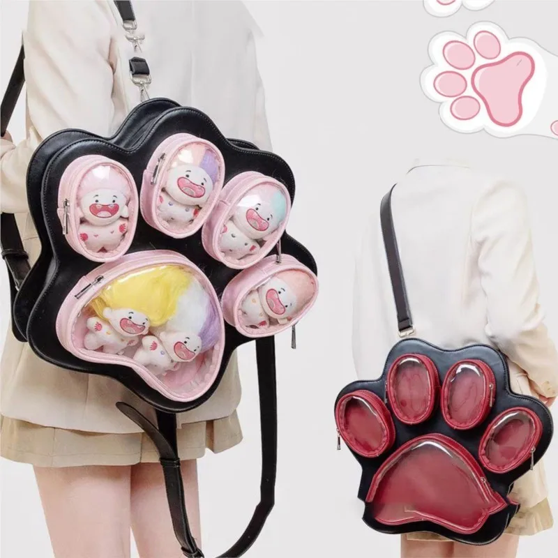 Sweet Cute Cat Paw Ita Bag Ladies Multi Layer Large Capacity Backpack Women Fashion Color Black Shoulder Bags Mochilas Mujer Y2K