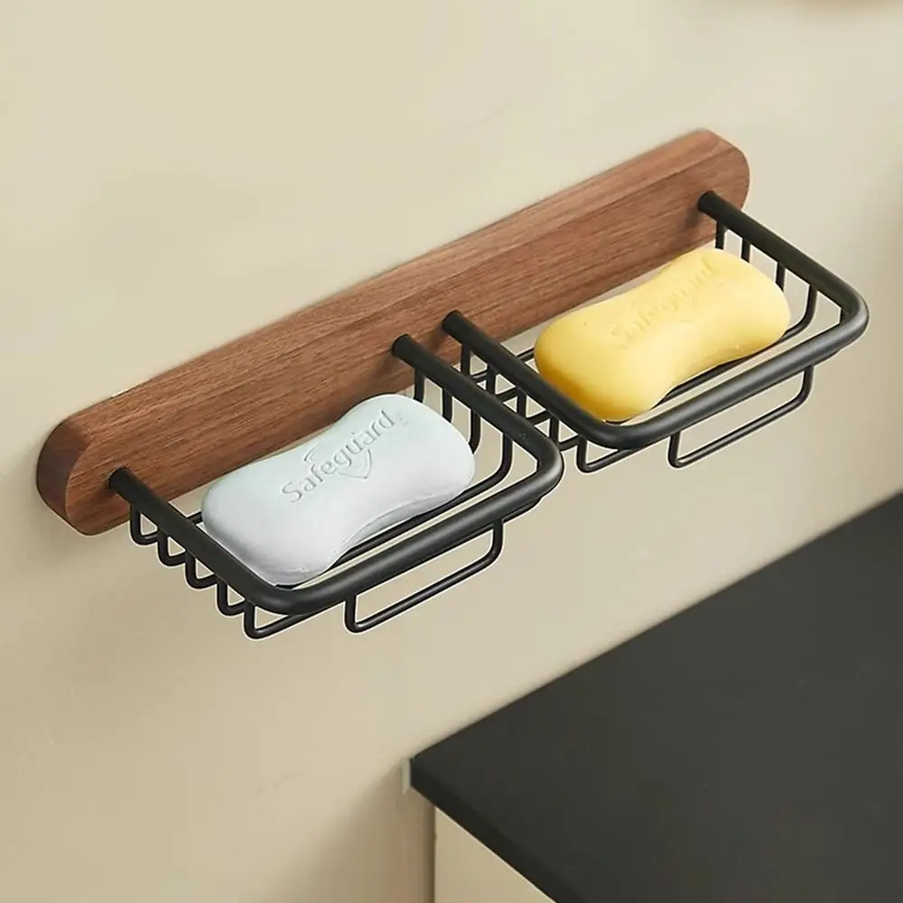 No-hole Punching Soap Dish Non-condensing New Chinese Style Draining Shelf Walnut Wood Fashionable Wall Mounted Soap Box