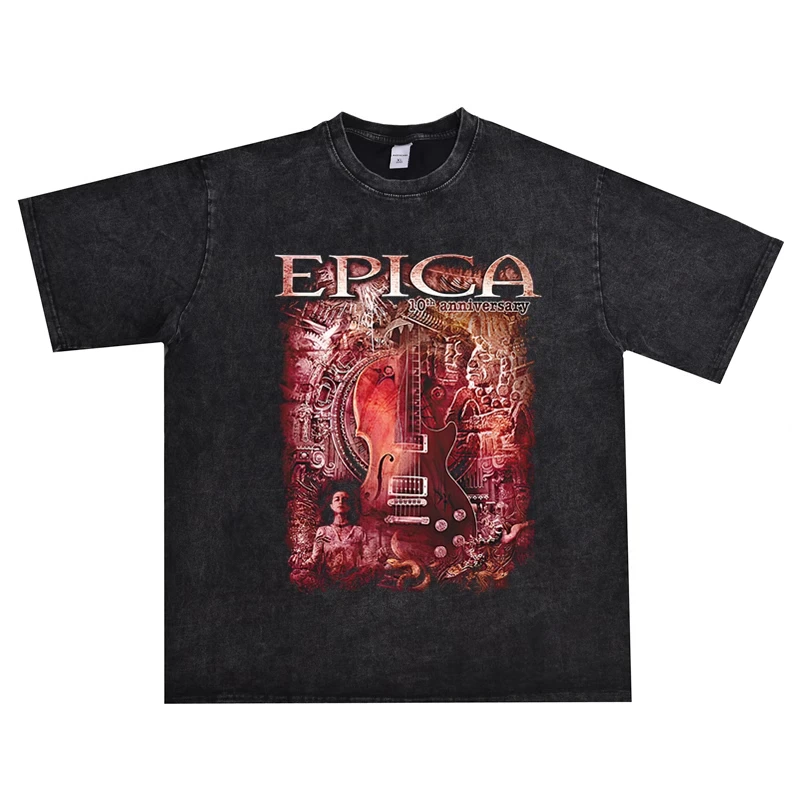 

Футболки с рок-принтом Epica Metal Band 2025 для мужчин и женщин, хип-хоп из чистого хлопка с короткими рукавами, тяжелые уличные футболки с круглым вырезом
