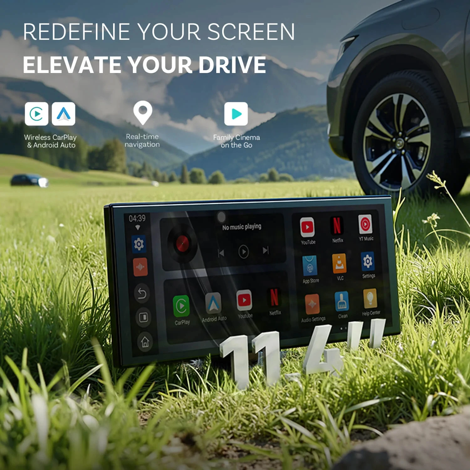 Ottocast ScreenFlow Portable Car Display Screen 11.4 Inches Android 13 Car Touch Screen Wireless Carplay Android Auto