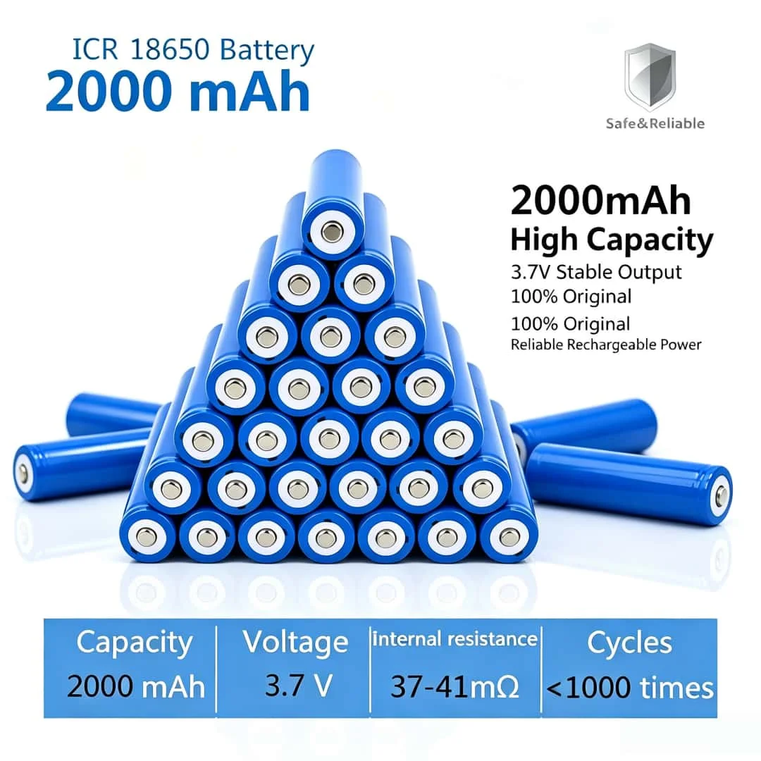 2-20PCS 18650 3.7V 2000mAh Rechargeable Battery With Pointed No PCB Li-ion Cell For Power Tools Flashlight Power Bank 18650