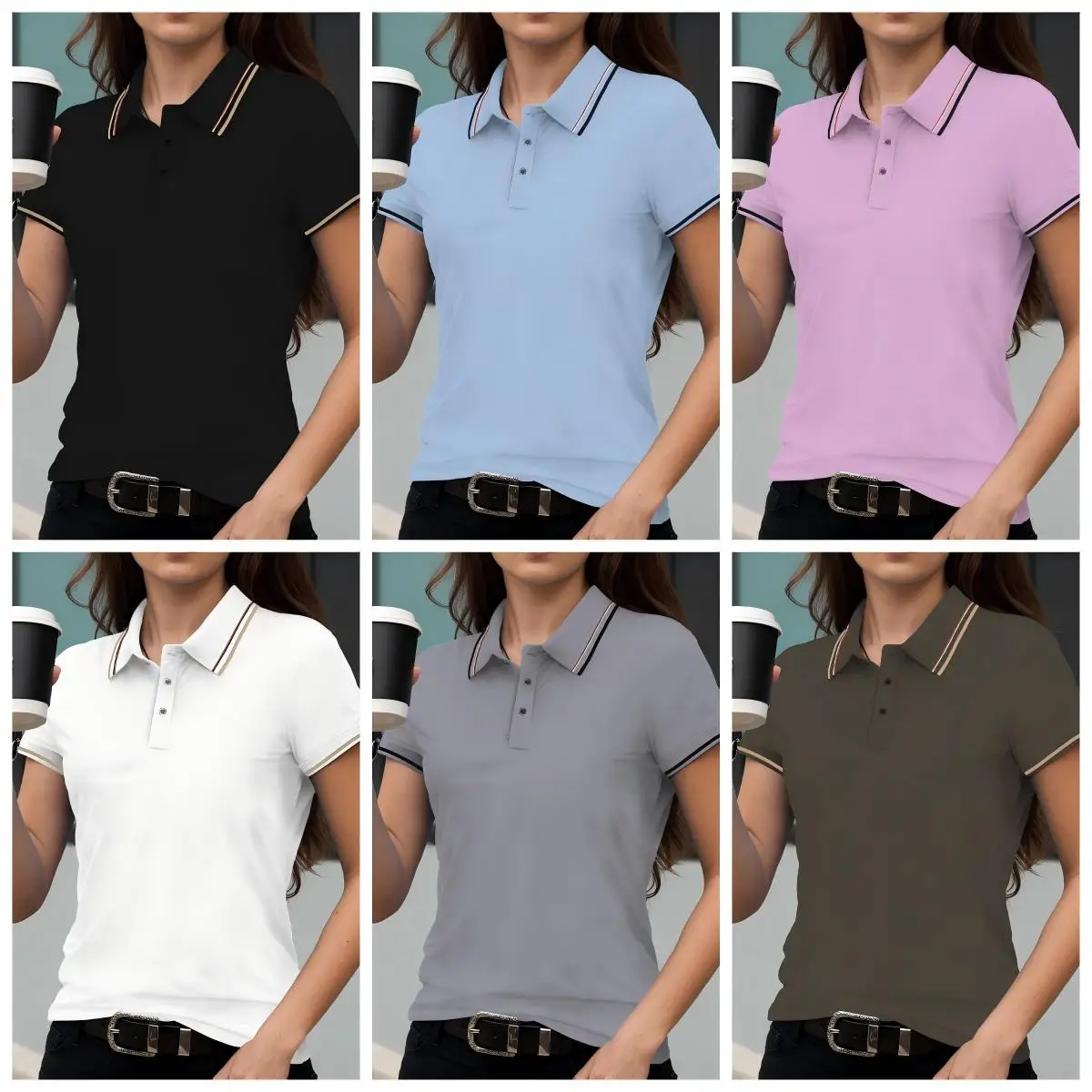 Summer Solid Color Women Stripe Polo Shirts Sport Culture T-Shirts Collar Soft Streetwear All-Match Casual Woman Short Sleeve