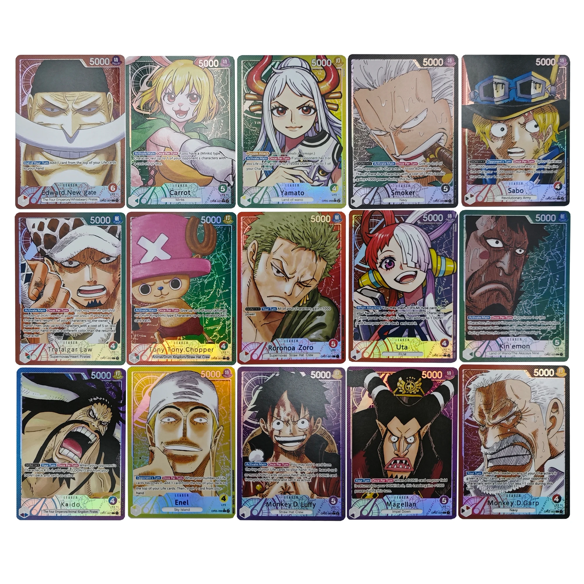 

New 15Pcs/set Diy One Piece Opcg Luffy Sabo Zoro Collection Card Refraction Color Flash Classic Opcg Anime Card Gift Toy