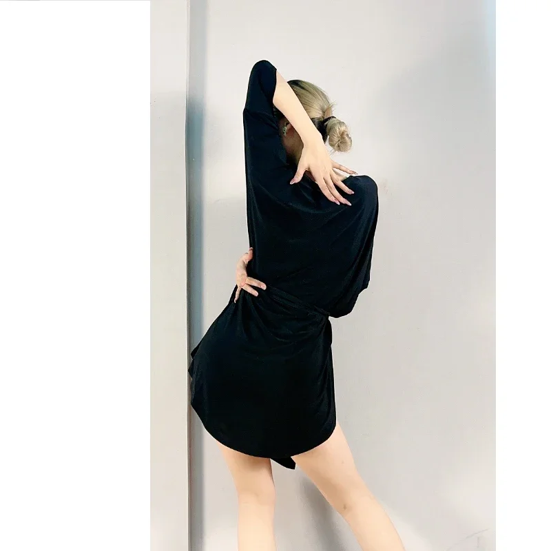 Nieuwe zwarte Latin Dans Jurk Vrouwen lange Mouw Tango Rumba Flamengo Ballroom Dans Jurk Voor Vrouwen Kostuum jurk