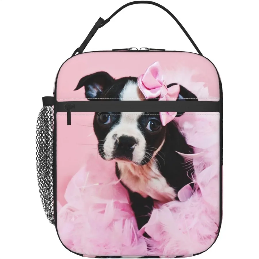 

Boston Terrier Puppy Reusable Lunch Box Insulation Lunch Bag Containers Tote Handbag Ice Packs For Women Men Teens Girls