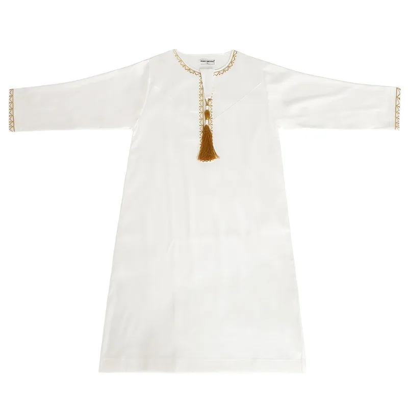 Jubba Thobe Kaftan Robe Islamique pour Garçons Enfants Musulmans Robe Arabe Dubaï Qatar Abaya Robe à Pompon Robe de l'Aïd al-Fitr