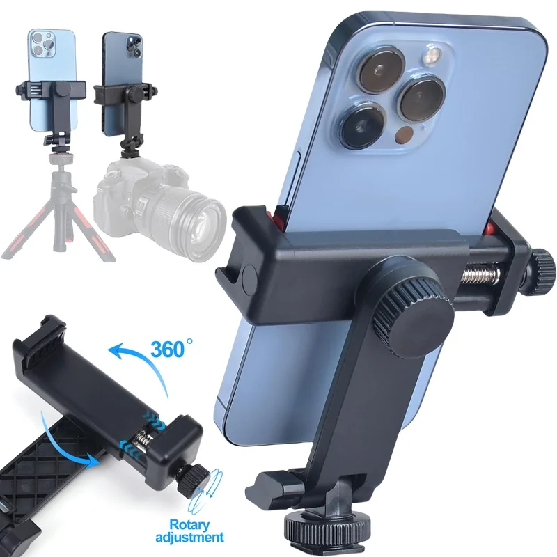 Vertical & Horizontal Phone Tripod Mount Adapter Rotatable Bracket Clip for iPhone Android Cell Phone Selfie Stick Camera Stand