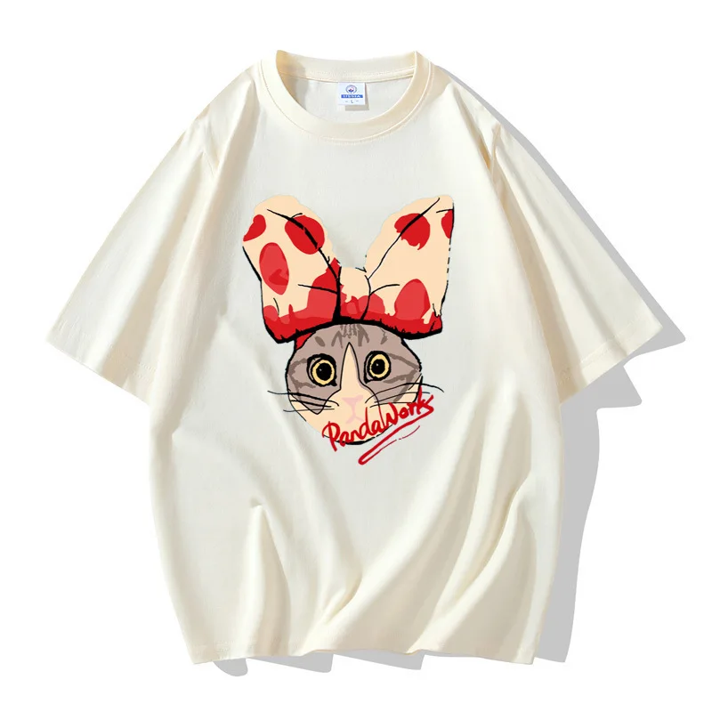 Summer 100% Cotton T Shirt Cat Printed T-shirt Graphic Women Clothing Oversized Top Maternity Clothes Pregnancy Tees