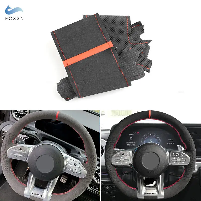 Zamszowe skórzane wykończenie kierownicy do Mercedes Benz C190 R190 W177 V177 W205 C118 C257 W213 W463 H247 X247 W167 X167