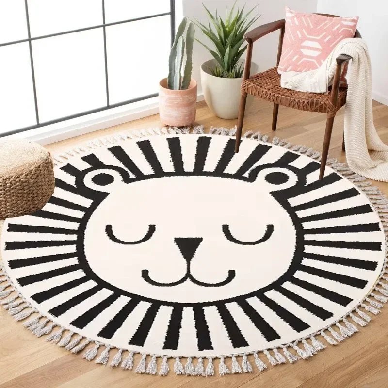 Carpet for Living Room Cartoon Round Soft Bedroom Bedside Dressing Tables Rugs Simple Art Fluffy Cloakroom Mats Alfombra 거실 카펫