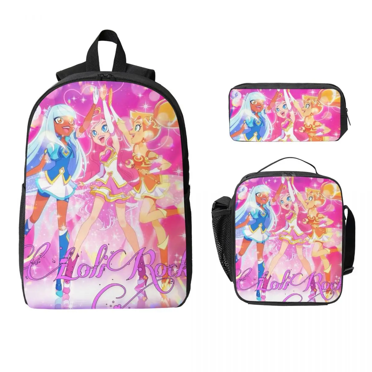 

LoliRock Cartoon Backpack Student BookBag School Bag Computer Shoulder Bags 3ps Insulated Lunch Bag Pencil Case