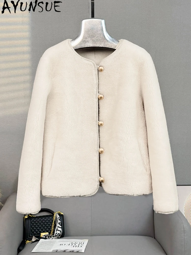 AYUNSUE 100% Naturalna Wełna Damska Kurtka Modna Kurtka z Granulowanego Futra Jagnięcego Odzież Damska Wysokiej Jakości Okrycia Wierzchnie Ropa Para Mujer