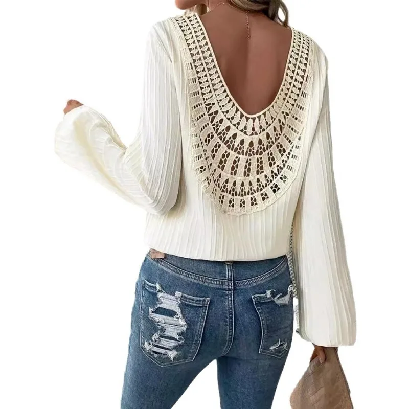 Summer New Fashion Temperament Women\'s Clothing Lace round Neck Casual Loose Top