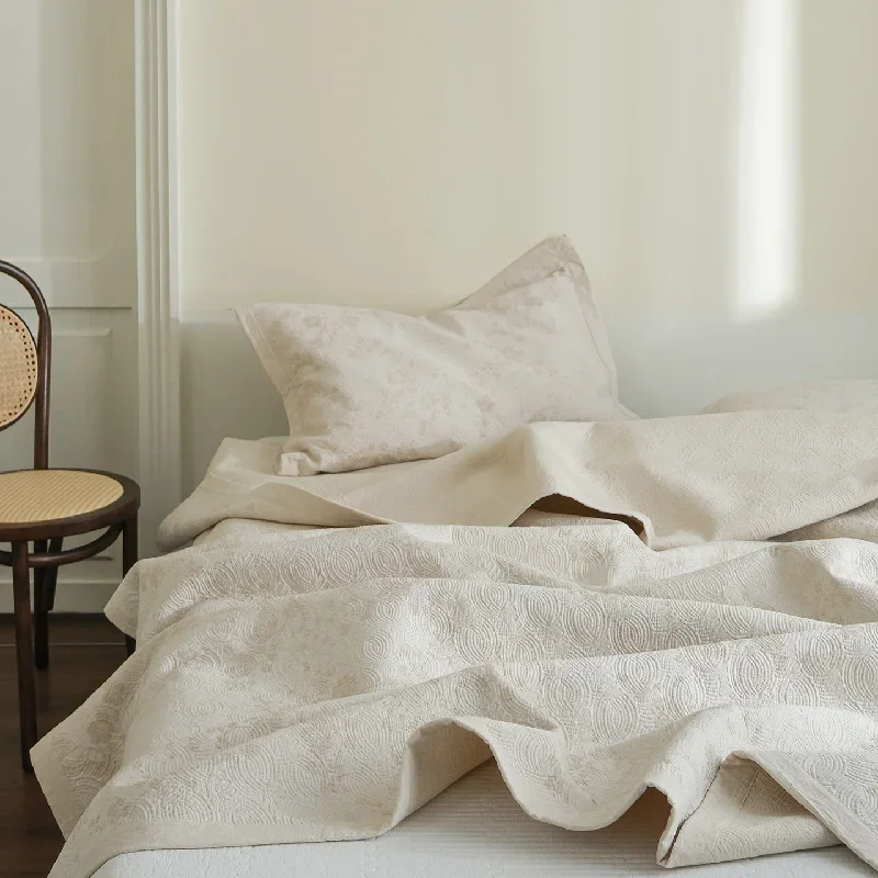 Luxury Cotton Linen Jacquard Bedspread Set 3-Piece,  French Vintage Soft Breathable Bed Cover, All-Season Lightweight Quilt