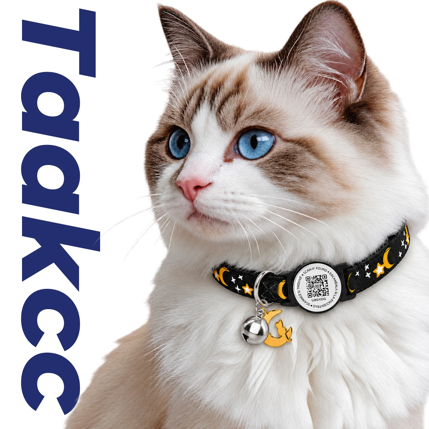 Luminescence Cat Collar Breakaway QR Code Name Tag, Glow Dog Collar with Bells & Moon Ornament