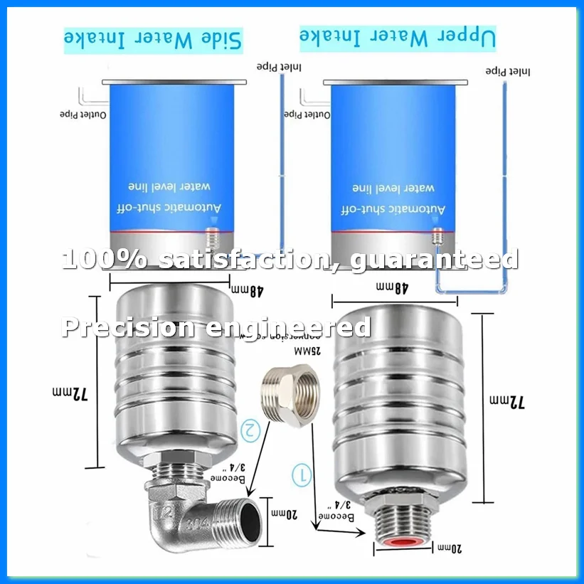 2 Pack 1/2inch 3/4inch Auto Fill Shut Off Water Tank Float Valve, 304 Stainless Steel Water Level Control Valve-A55K