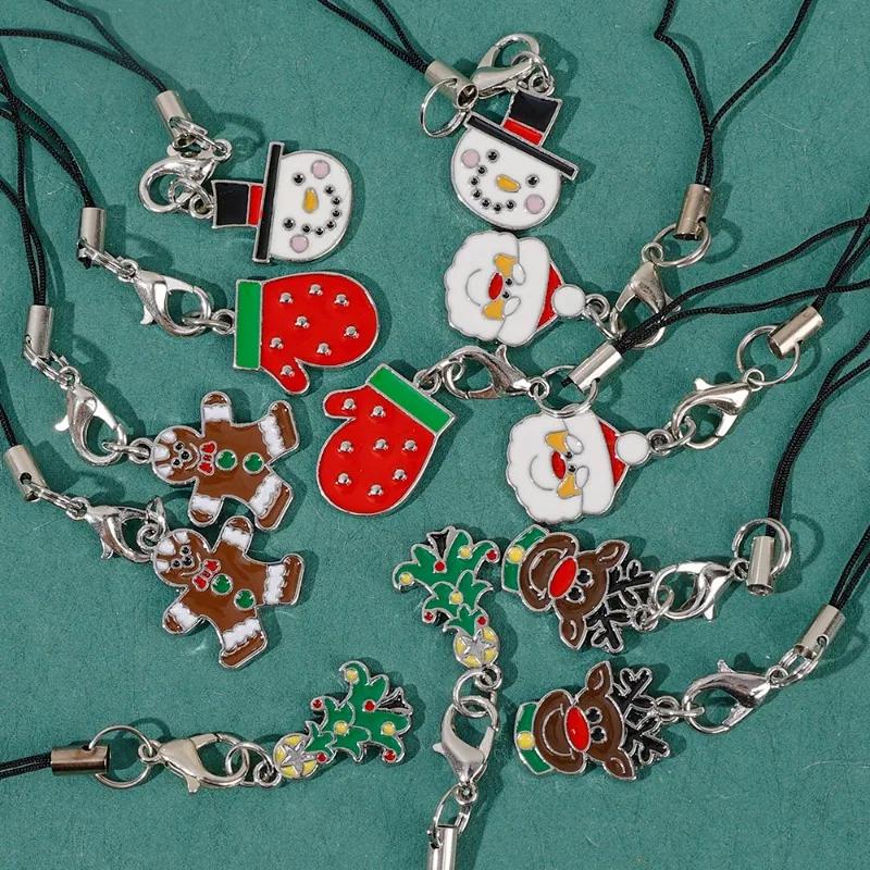 Santa Claus Pendant Keychain Mobile Phone Chain Charms Pendant Accessories Cute Cellphone Strap Lanyard Christmas Gifts