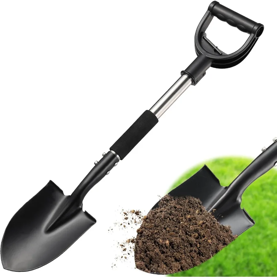 Pá pequena de 31 polegadas para escavar jardinagem acampamento off road pá de jardim de metal curta com lâmina de ponto redondo dhandle grip mini