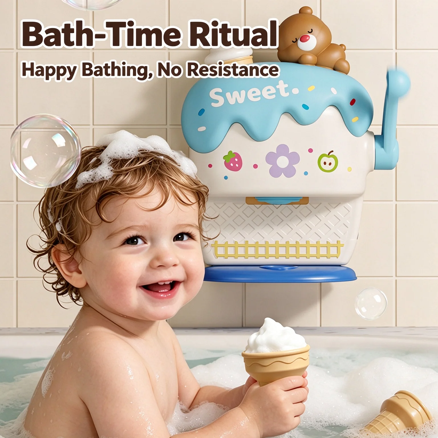 2Colors Ice Cream Foam Bath Toys Bubble Machine Playing in Water And Swimming for Girls And Boys Indoor Bath Fun Children Gift