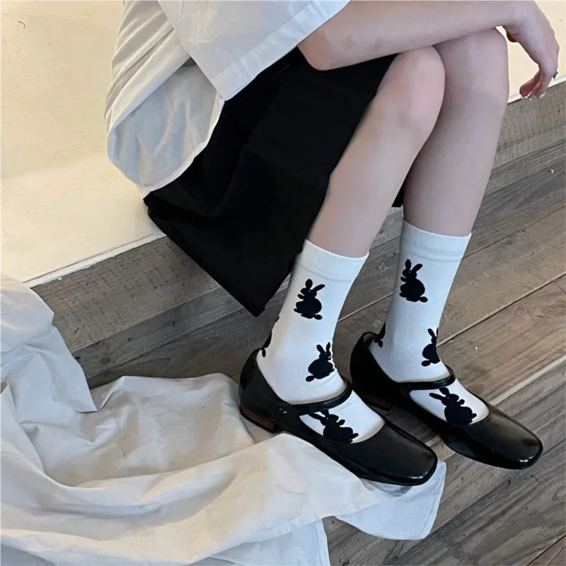 

Women's Sock Spring Summer Cotton Sock Breathable Simple Fashion Trend Solid Color Cute Rabbit Tube Sock Mid-tube Sock Wholesale