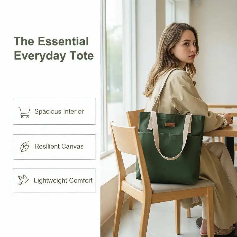 1Pc Women's Tote Bag Canvas Sewing Thread Large Capacity Advanced Sense Handbag Convenient Practical Female's Commuter Bag
