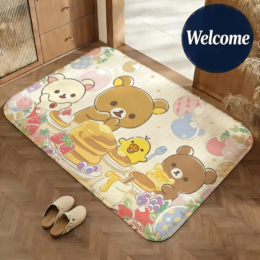 Weiche Flanell-Bodenmatte mit Rilakkuma-Motiv, rutschfeste, saugfähige Fußmatte für Badezimmer, Schlafzimmer, Heimdekoration, Teppich – Detail 12