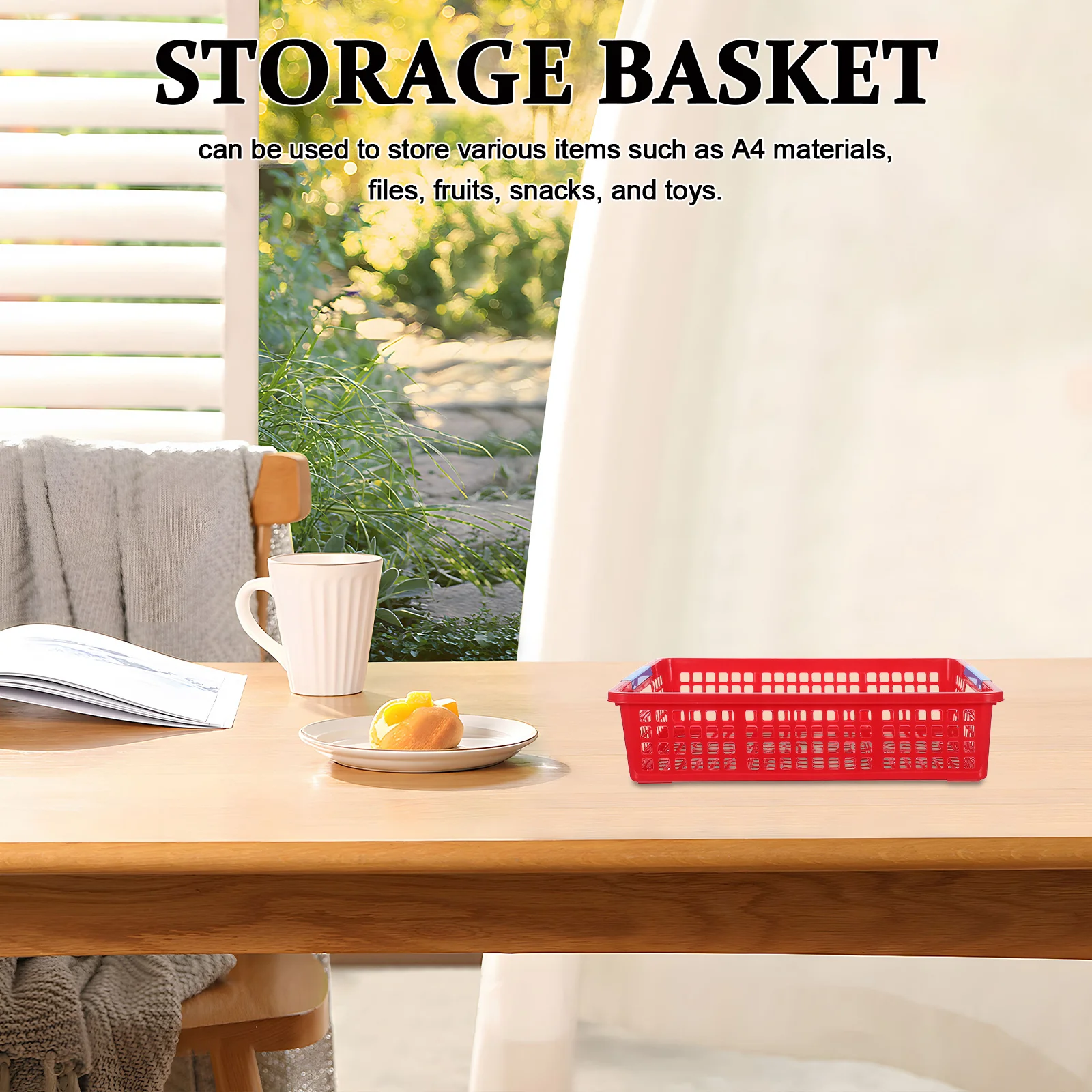 

5pcs Red Plastic Storage Basket A4 Size Stackable Mesh Organizer For Classroom Home Office Snack Fruit Food Desktop Container