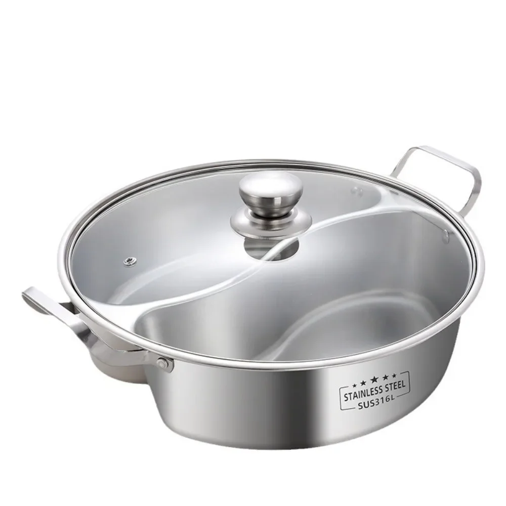 316 Stainless Steel Twin Divided Hot Pot Chinese Thicken Soup Hotpots 32/34cm Double-flavor Cooking Pot Induction Cooker