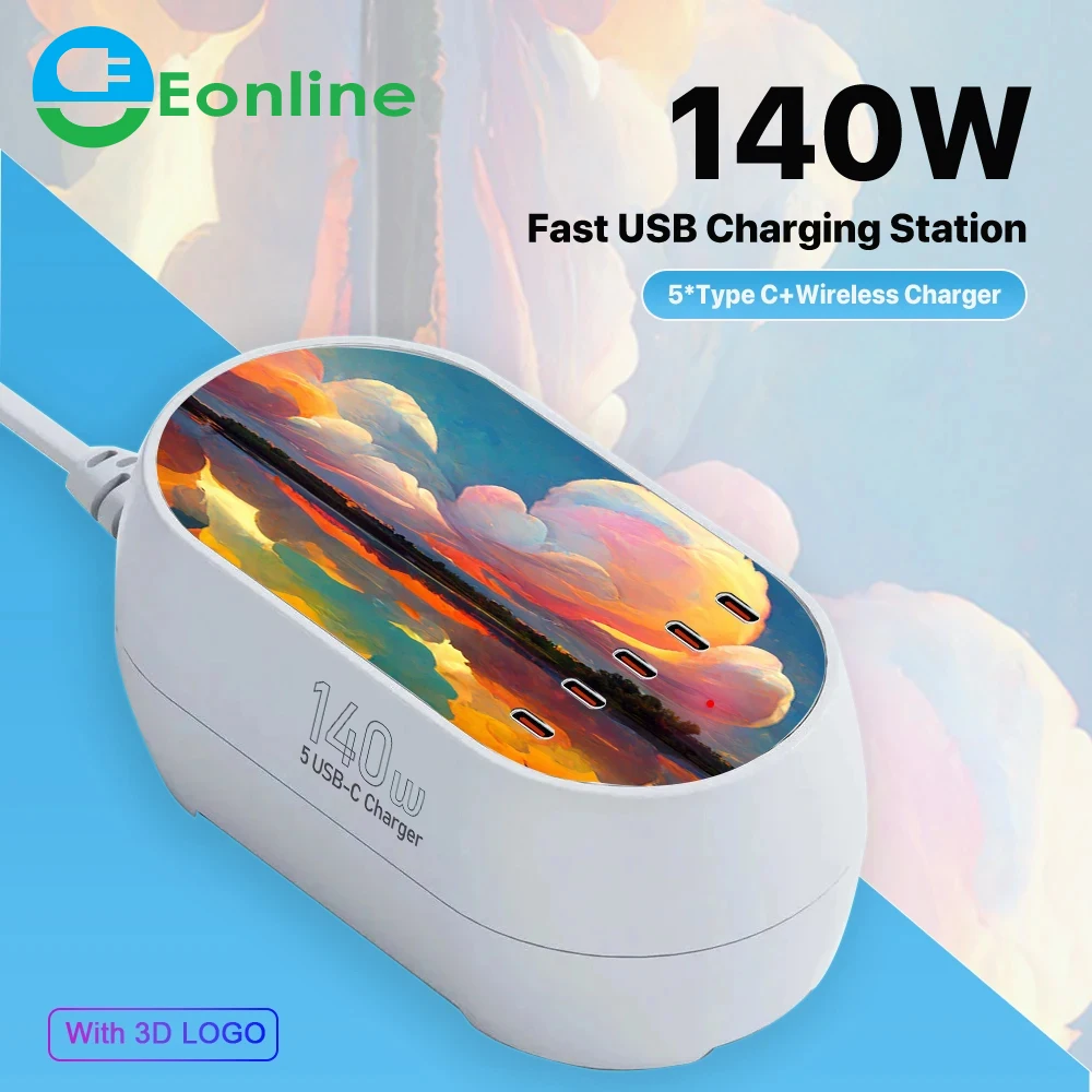 

Eonline 3D 140W GaN 6-in-1 Desktop Quick Charging Dock Station for Tablets Phones