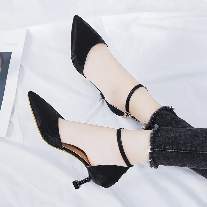 موضة بلون صندل كعب عالٍ المرأة فتاة جديدة مثير كلمة واحدة مشبك أحذية مريحة غير رسمية النساء مصمم الصنادل #5