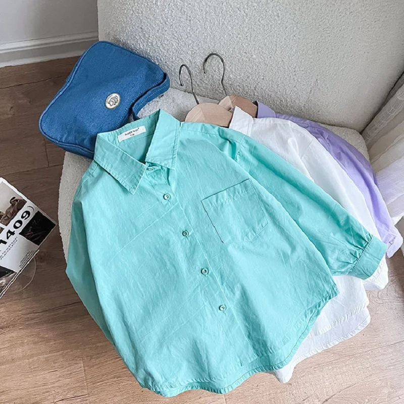 Fashion Baby Girl Boy Shirt Cotton Infant Toddler Child Loose Blouses Solid Color Spring Autumn Summer Baby Clothes 1-10Y