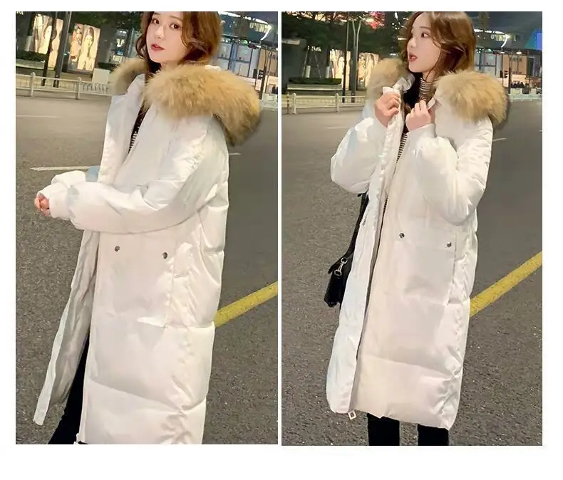 

Зимнее хлопковое пальто с большим меховым воротником, новинка 2025 года, теплое утепленное парковое пальто, корейская свободная хлопковая стеганая куртка с капюшоном, женская верхняя одежда