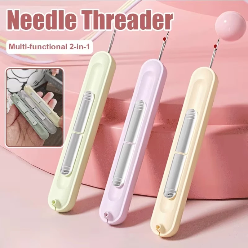 2 In1 Needle Threader Seam Ripper Automatic Mini Threading Aid Needle Threader Home Use Multi-function Needle Threader Tools