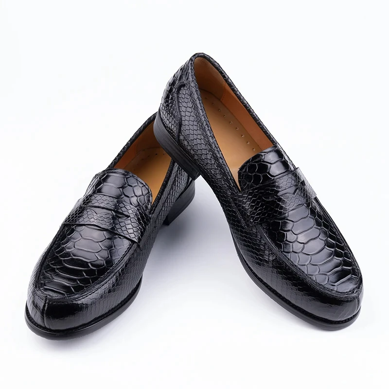 Snake Printing Leather Men Shoes Loafers Design Slip on Daily Casual Shoe Genuine Cowhide Handmade Sewing Comfortable Dress Shoe