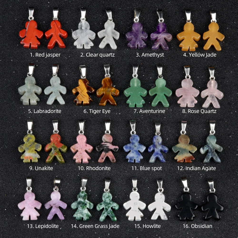1Pc Natural Crystal Character Figure Shape Boy Girl Healing Crystal Amethyst Agate Mini Cute Stone Couple Gift Hanging Decor