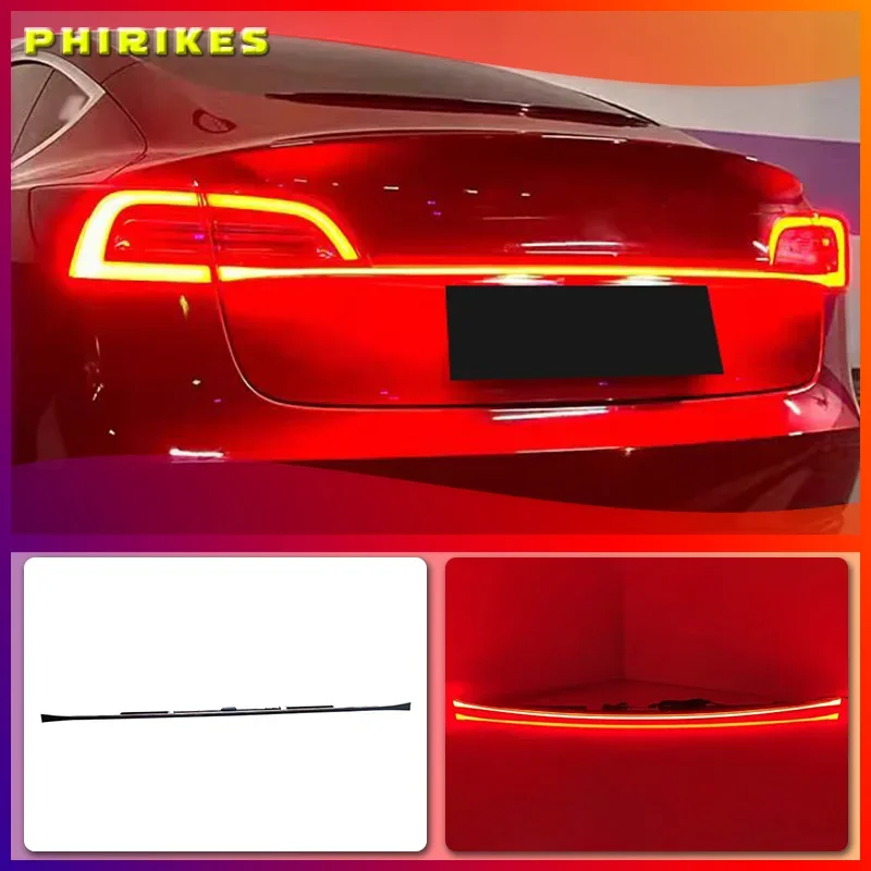 For Tesla Model 3 Y 2017-2023 LED Rear Trunk Tail Light Bar Modified Through Type Lamp Streamer Turn Signal Width Cross Tunning