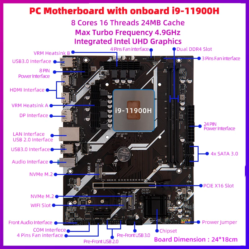 DIY Gaming Computer ERYING PC Motherboard CPU RAM COMBO  Kit i9 11900H 2.5GHz 8C16T DDR4 Dual Channel Desktop Computers pc gamer